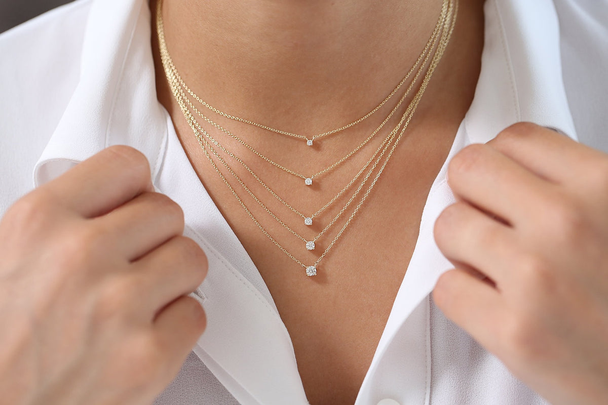 14k Gold Diamond Solitaire Necklace, Prong Setting