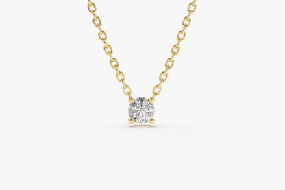 14k Gold Diamond Solitaire Necklace, Prong Setting