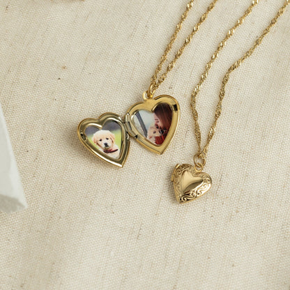 Heart Locket Necklace with Photo, Big Heart Locket, Vintage Locket Necklace, Sibling, Best Friend, Personalized Gift for Her, Christmas Gift