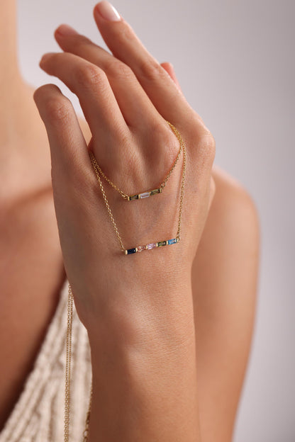 Baguette Birthstone Necklace