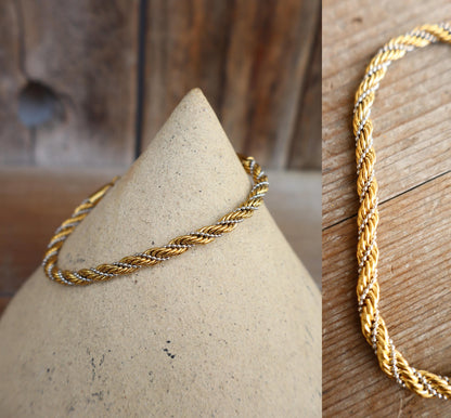 Mixed Metal Silver and Gold Two Tone Rope Chain Bracelet