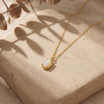 Dainty Opal Pendant Necklace in 14K Gold Vermeil or Sterling Silver