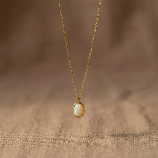 Dainty Opal Pendant Necklace in 14K Gold Vermeil or Sterling Silver